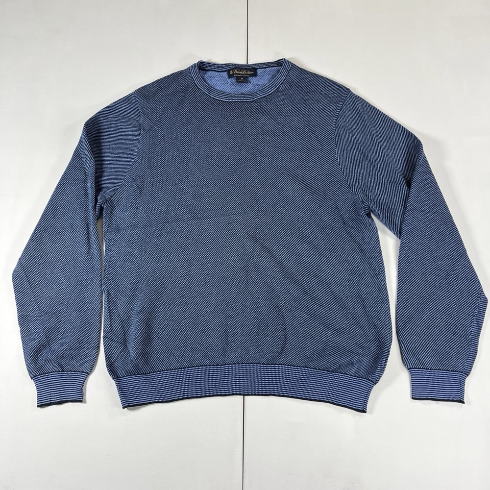 Brooks Brothers 100% Supima Cotton Sweater Men's M Knit Crew Neck Pattern Blue